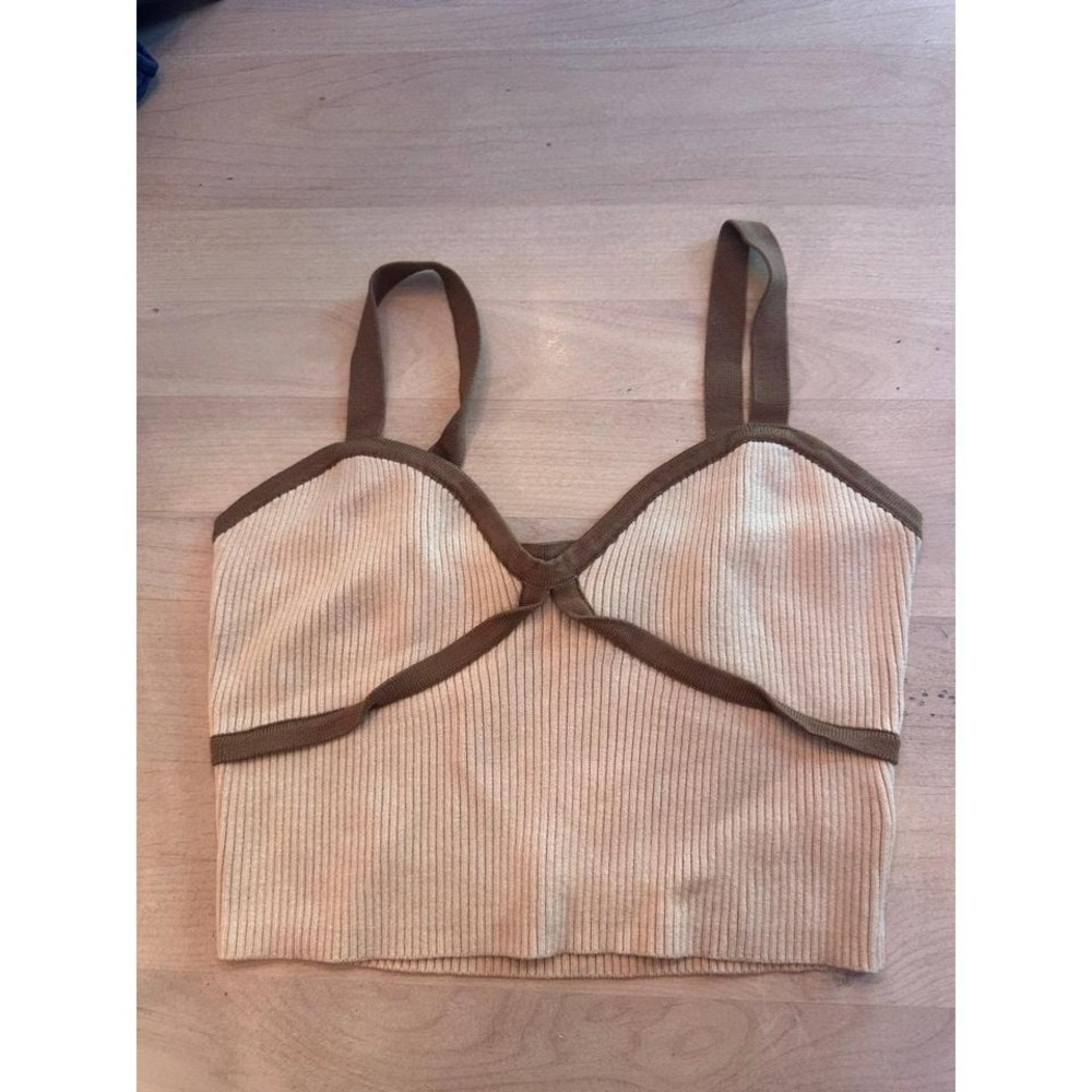 Luca + Grae Ribbed Contrast-Trim Tank Top - Beige/Chocolate